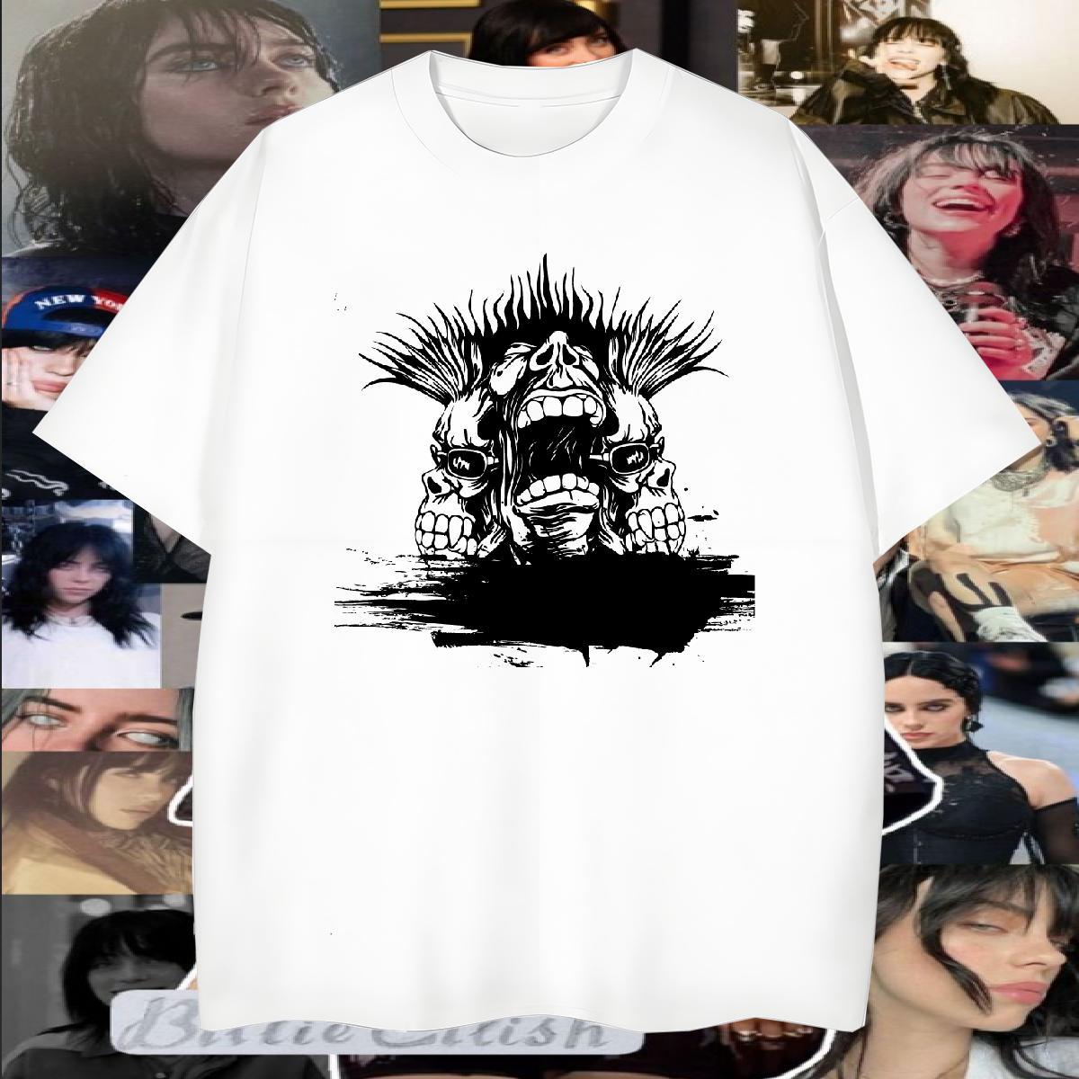 2024 DIY scary Tshirts 230g Cotton Mens T Shirts Cartoon Printing L-4XL Sports Casual Breathable Short Sleeve Comfortable Polos