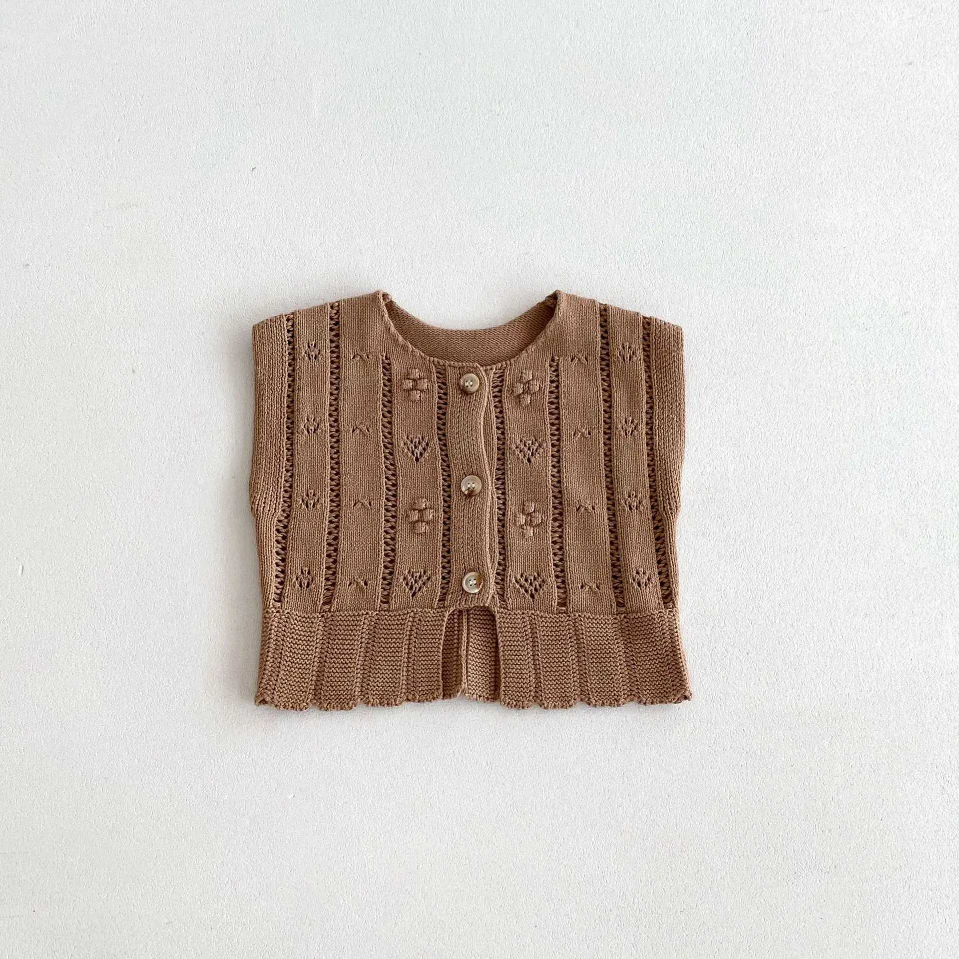 2024 Autumn New Children Knitted Vest Baby Sleeveless Casual Coat Girls Cute Hollow Out Knitwear Kids Versatile Sweater CardiganXJ240819