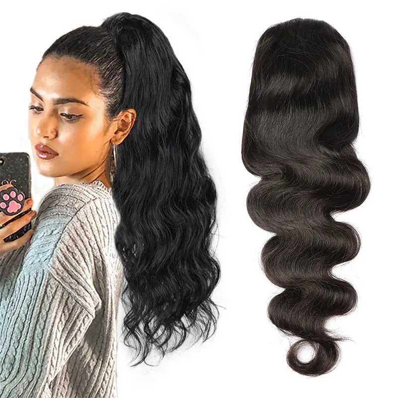 New Mi body wave human ponytail female hair extension natural black clip pull ponytail hair extension 8-26 inches W240817