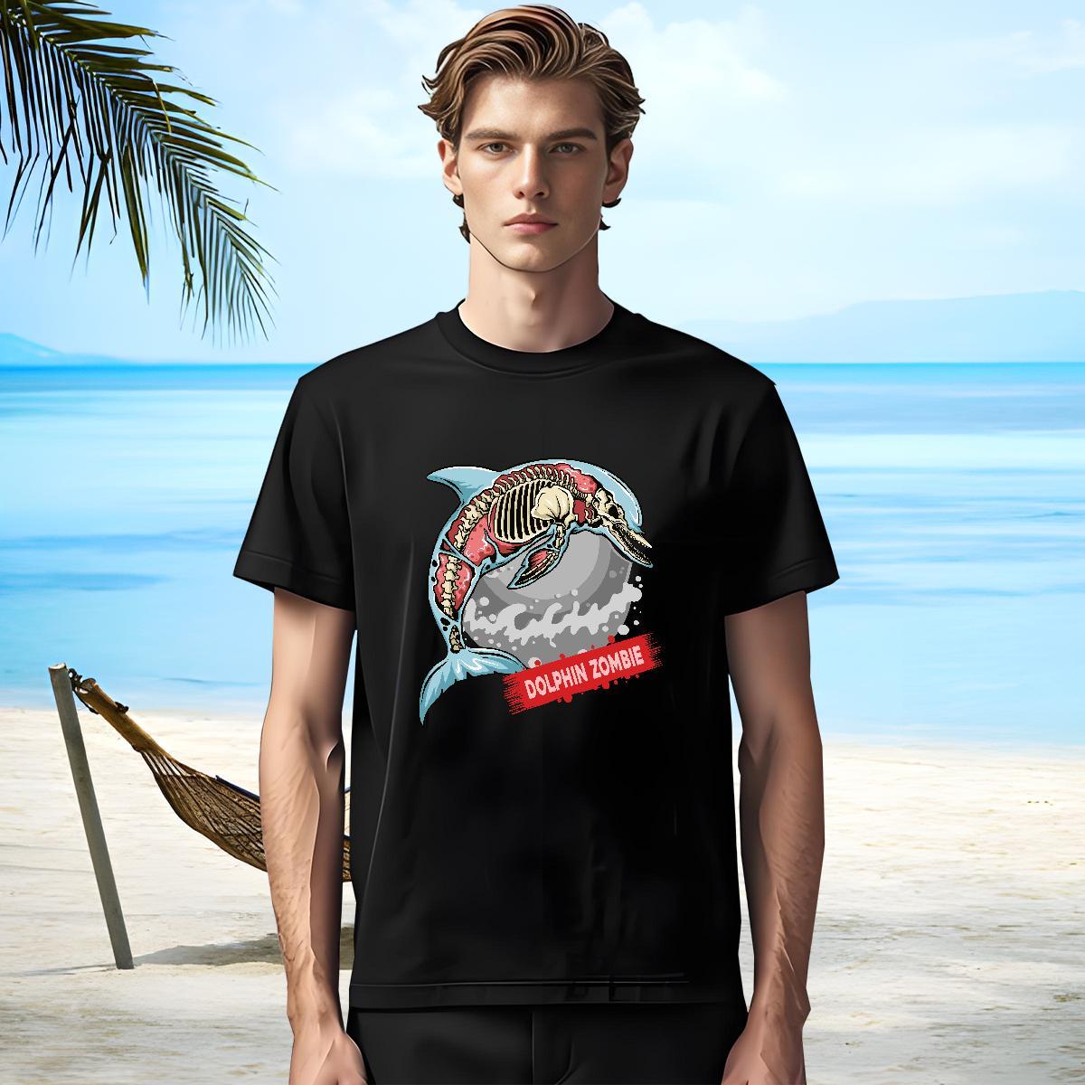 Classic Mens T Shirts dolphin Breathable Crew Neck Beach Customized 230g Pure Cotton Tshirt for Man Woman Factory Direct Tees Shirts