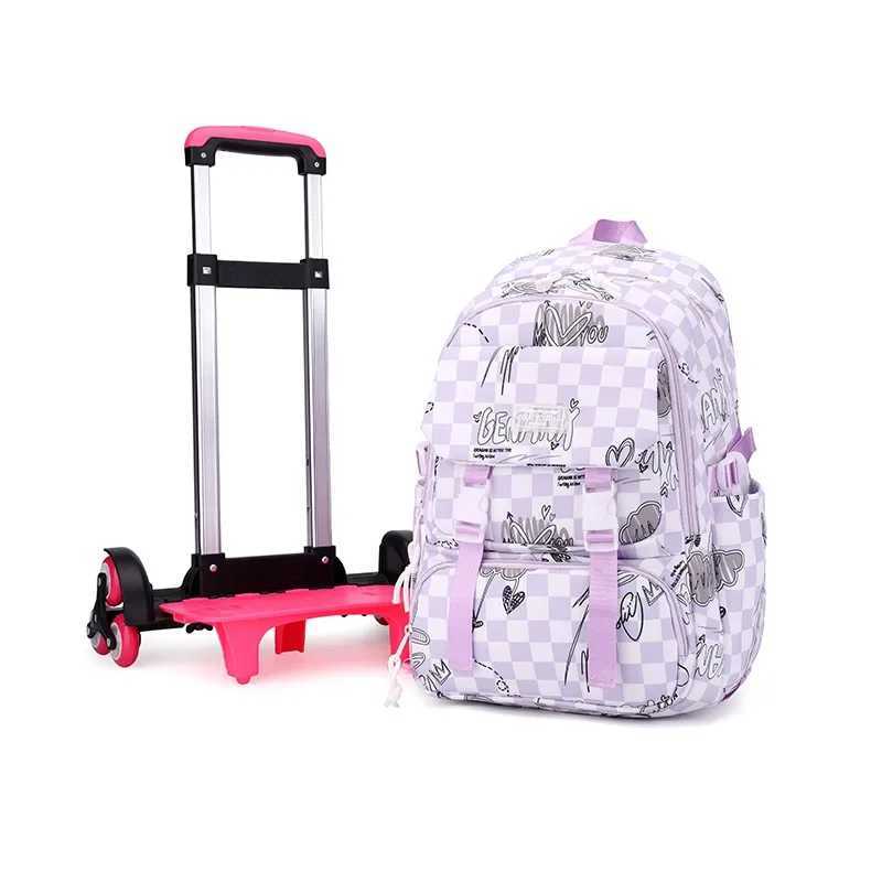 Childrens Backpack School Girl Wheel School Trolley Bag Wheels Kids Travel Luggage Trolley Bags School Backpack with Wheels Y240820