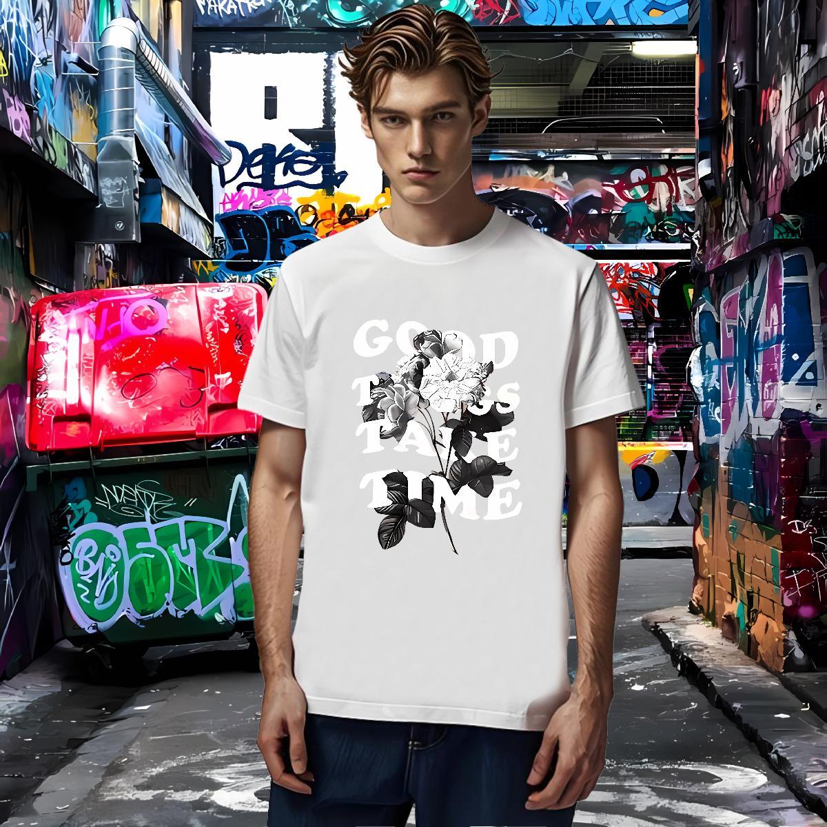 T Shirt For Man 230g 100% Cotton flower Spring Summer Pure Cotton DIY Printed Men Tops Tees Fashion Casual High Quality Wear