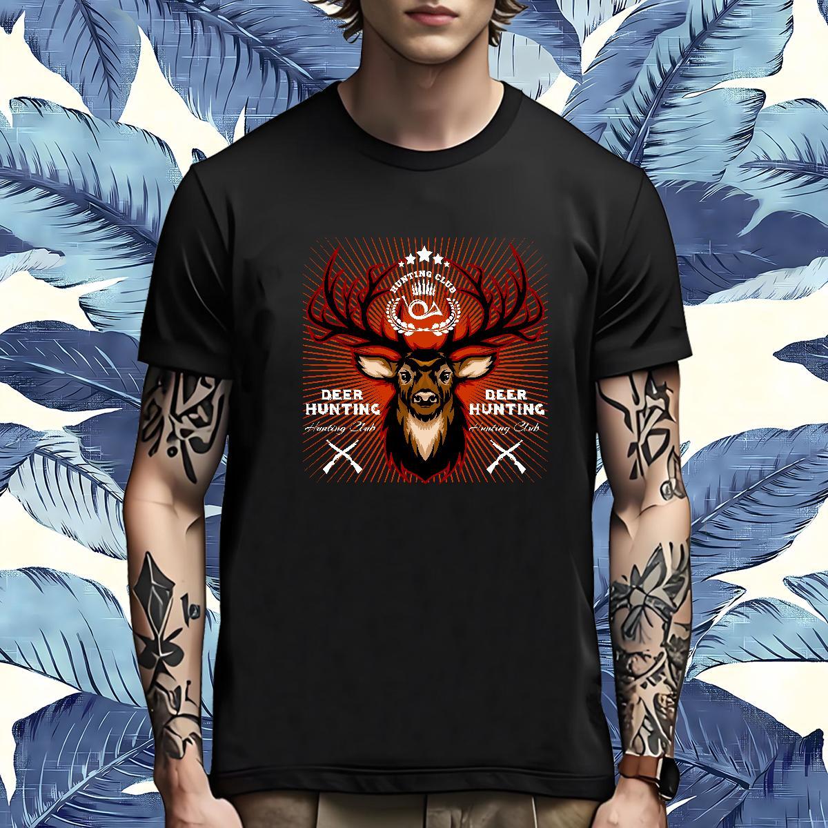 Classic T Shirts Men deer Crew Neck Anime Printing Street Plus Size Cartoon 230g 100% Cotton Men Clothes T-Shirt Fashion Casual Wear
