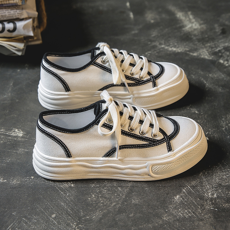 Ddmysports Autumn Winter New Big Ead Canvas Women S Casual Lace Up Trendy Chic Ong Kong Flavor Flat Bottom Shoes OUTDOOR