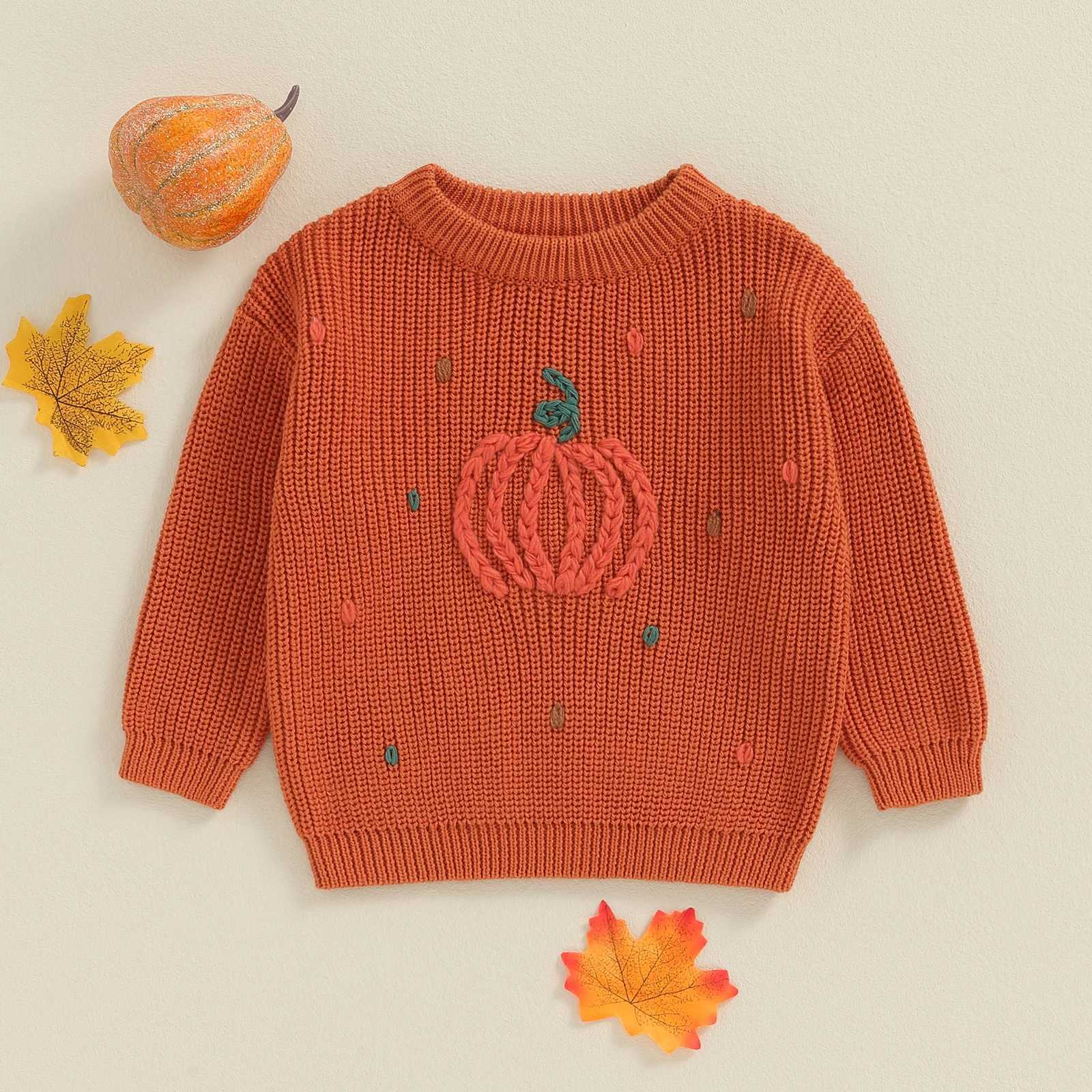 FOCUSNORM 0-4Y Little Boys Girls Halloween Sweater 5 Colors Pumpkin Embroider Long Sleeve Knitwear Pullover TopsXJ240819