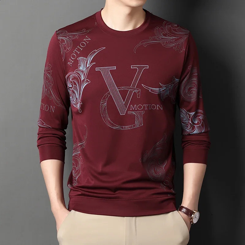 Long sleeved printed T-shirt for men Long sleeved polo shirt with round neck top for men 240820