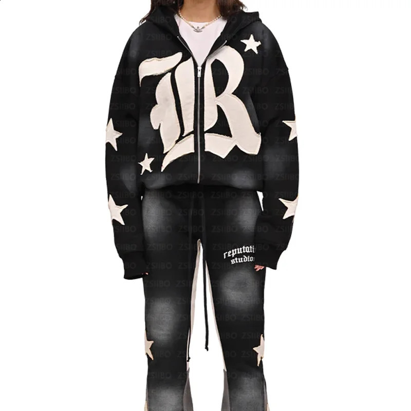Y2K Hoodie Hip Hop Gothic Retro Patch Work Loose Pulling Mens Fashion Harajuku Street Clothing Casual Top Punk 240819