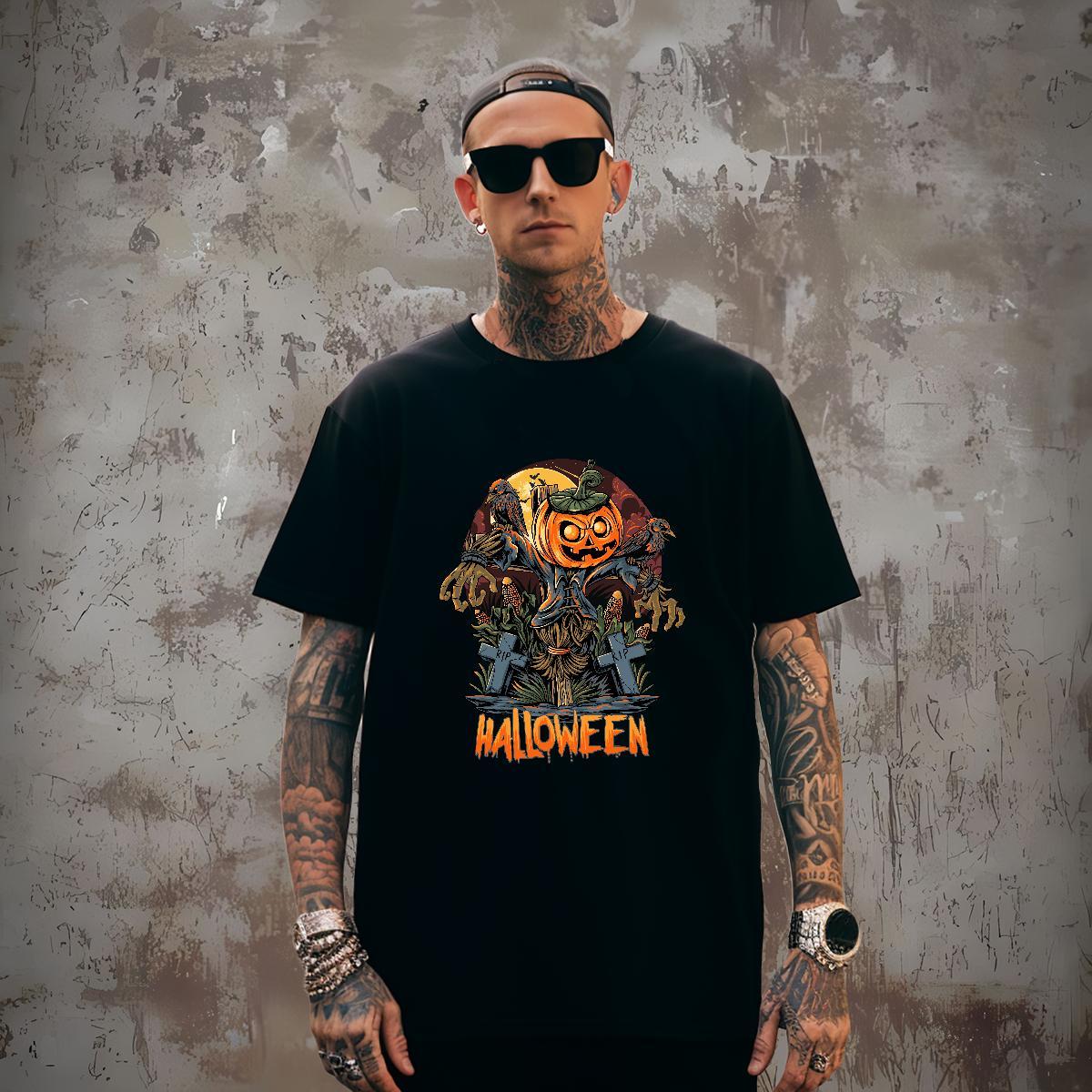Soft Man T Shirts pumpkin Breathable Crew Neck Sport Customized Print 100% Cotton 230g Tshirts 2024 Summer Tee Shirt