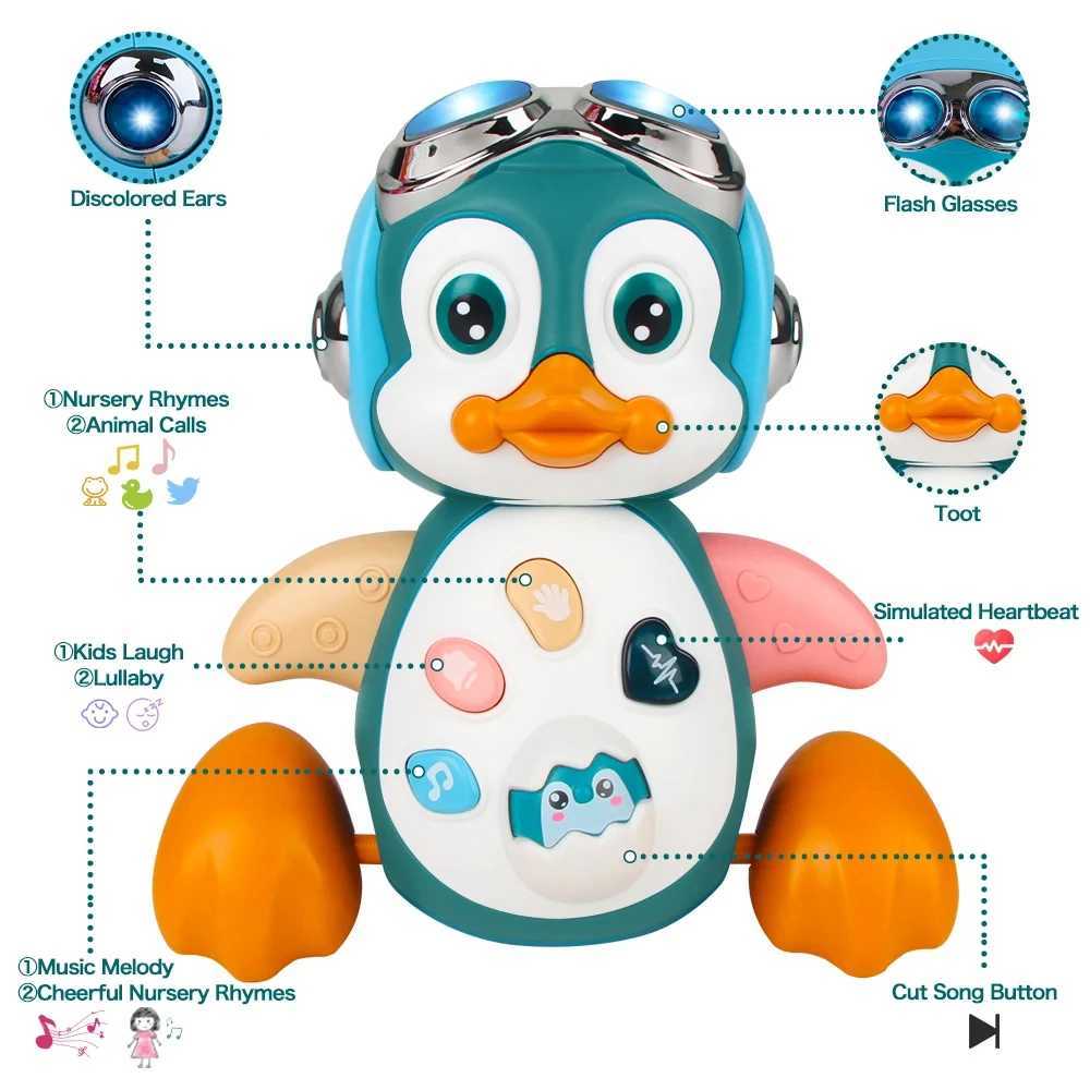 Baby Crawling Toys Musical Penguin Infant Moving Walking Dancing Toys with Light Toddler Interactive Development Tummy Time Gift Y240820