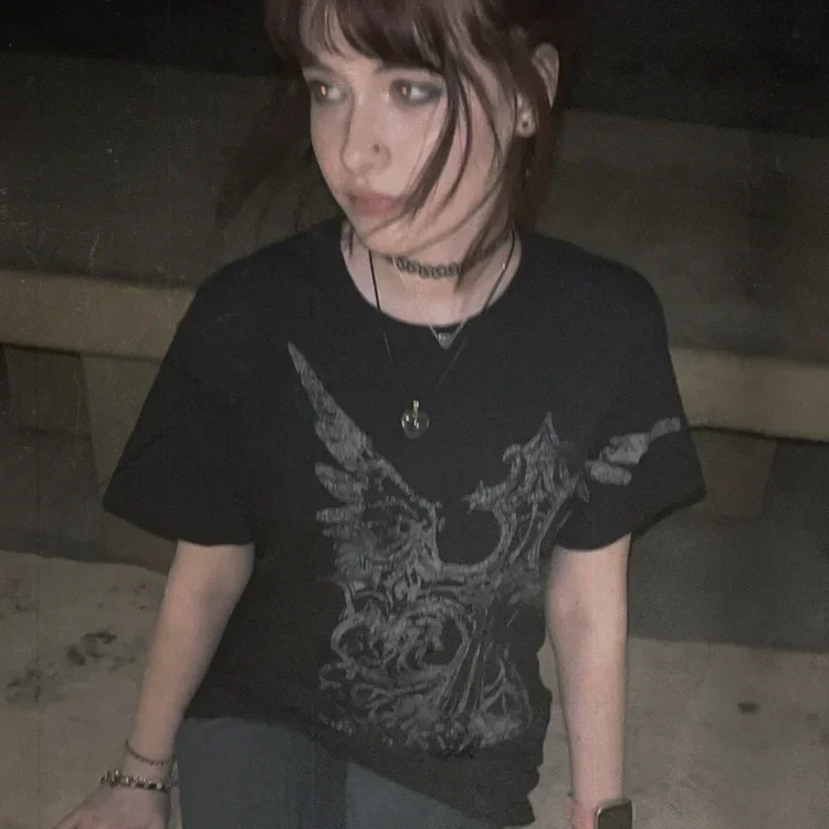 Original cyberpunk print washed high street American retro shortsleeved Tshirt for men and women summer tops 240819