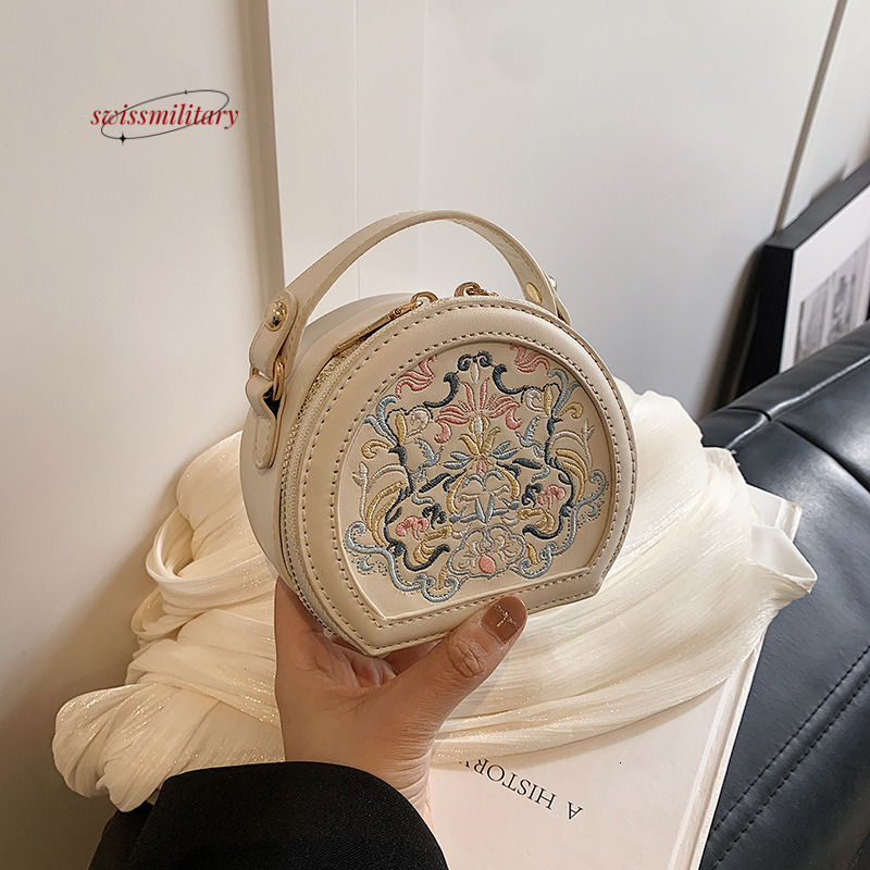 Swissmilitary Ethnic fashion show style small round spring summer, versatile and high-end for girls, embroidered hand-held crossbody bag #24