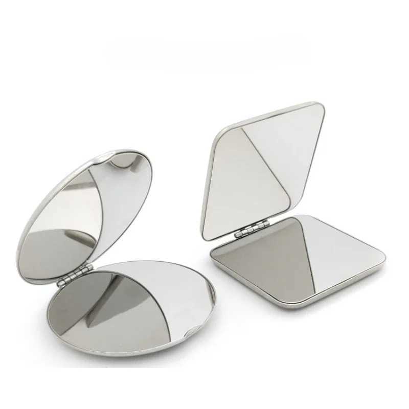 1pc Portable Women Stainless Steel Makeup Mirror Hand Pocket Folded-Side Cosmetic Make Up Mirror Small Various Shapes Y240819