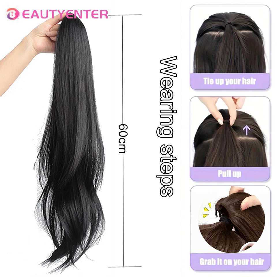 Wig ponytail grip micro curls long straight ponytail high mesh ponytail red female micro curls ponytail W240817