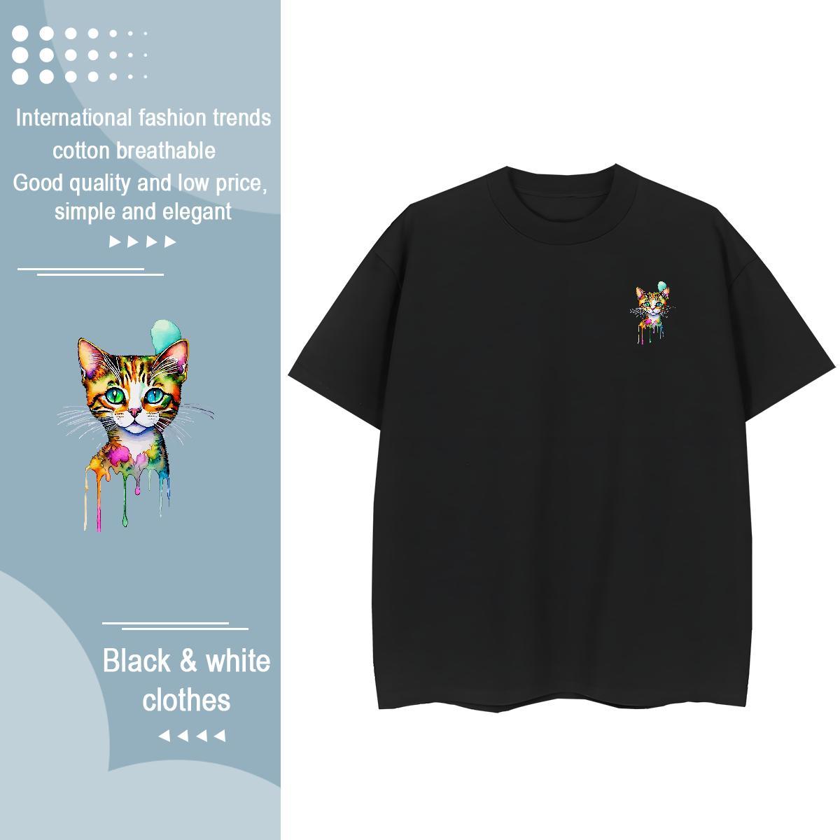 2024 Designer Tshirt for Man Woman cat Home Outdoor 100% Cotton 230g Tee Shirt O Neck Short Sleeves Loose T-Shirts Cartoon Print