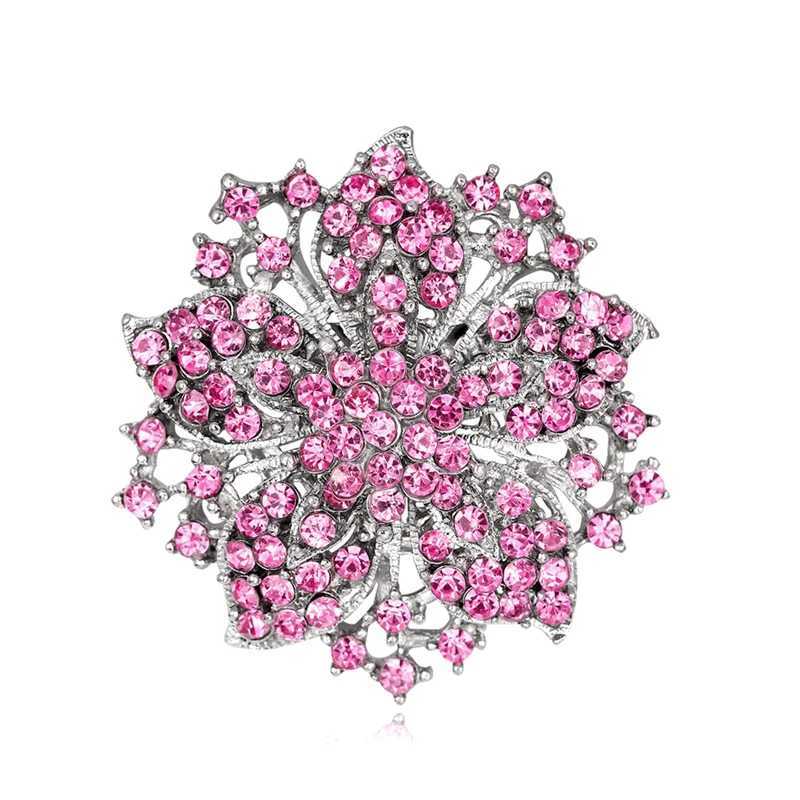 Brooch Pin Exquisite rust proof silver plated rhinestone round flower brooch for dating Brooch Pin clothing accessories W240815