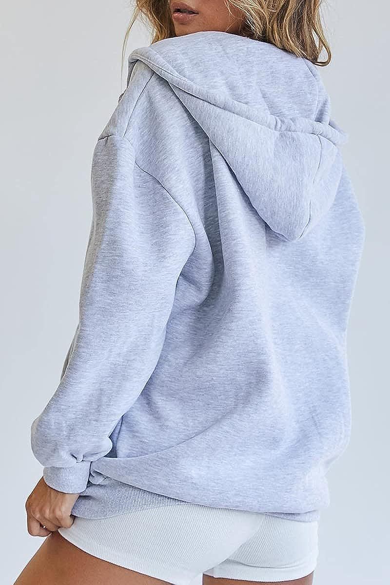 Fashion Women's Hooded Zippered Sweatshirt - Loose Fit Stand Up Collar for Autumn & Winter