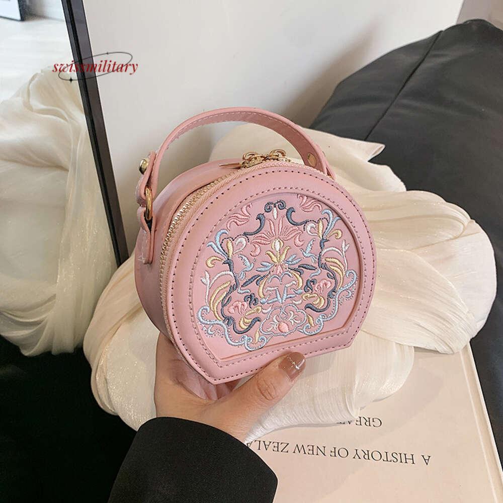 Swissmilitary Ethnic fashion show style small round spring summer, versatile and high-end for girls, embroidered hand-held crossbody bag #24
