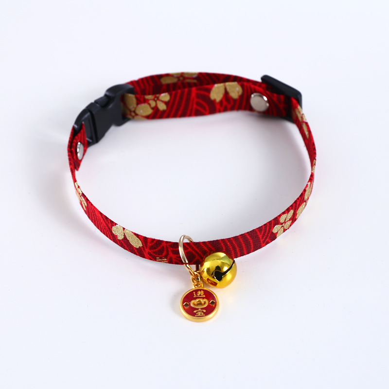 New Chinese Style Pet Embroidery Adjustable Bell Cat Dog and Wind Charm Collar Accessory Choker 17-33cm