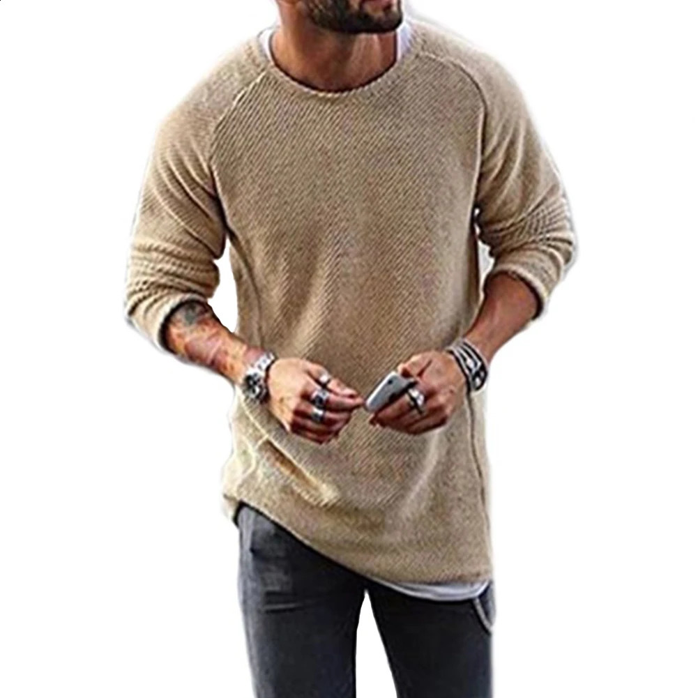 Men Casual Solid Color Sweater Knitwear O Neck Long Sleeve Shirt Pullover Top 240820