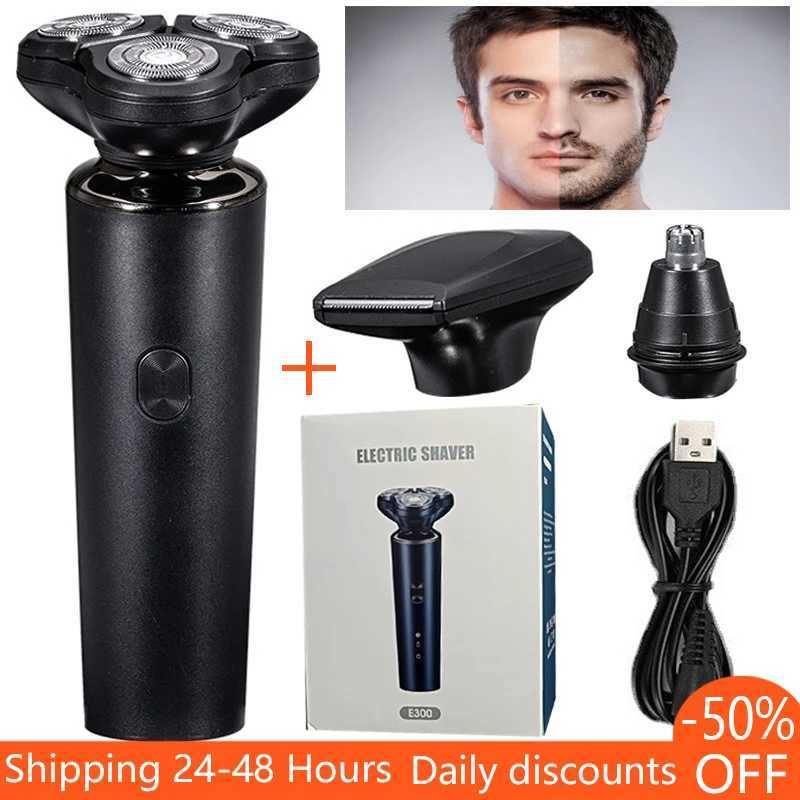 Mens electric shaver electric trimming shaver wet and dry use rechargeable battery 3D rotary shaver IXP7 waterproof W240819