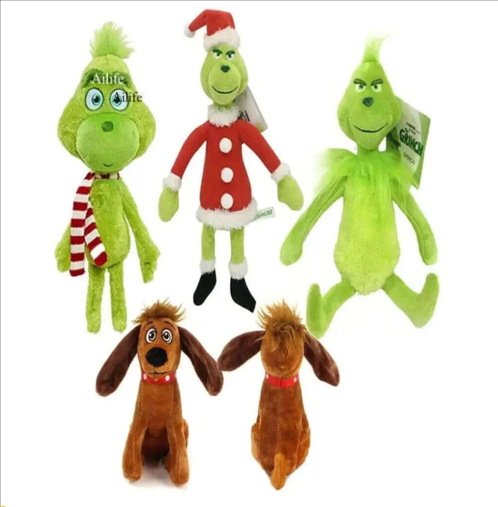 1PC Stole Plush Toys green Grinch stuffed toy Max Dog Doll Soft Stuffed Cartoon Animal Peluche for Kids Christmas Gifts GG0820