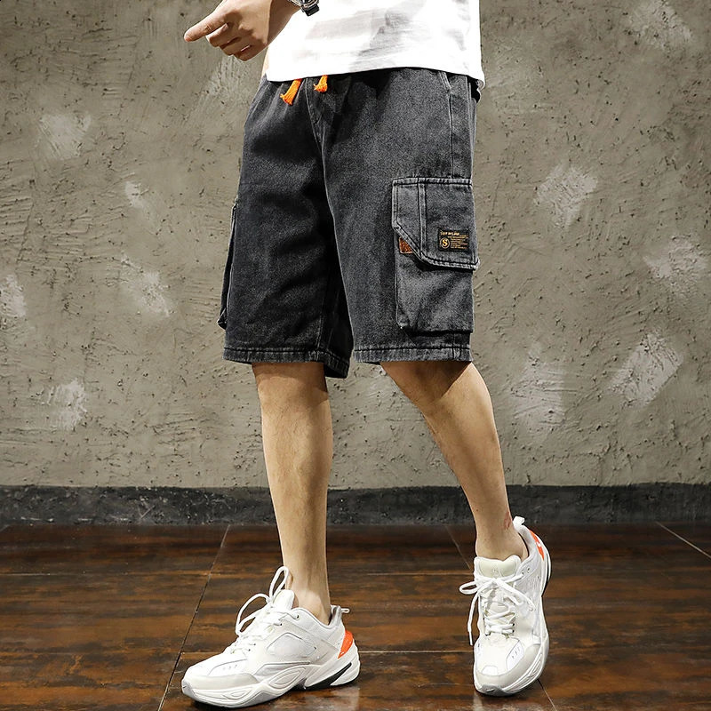Bermuda mens denim shorts with pockets for freight summer jeans thin Harajuku Xl Korean fashion button retro 240819