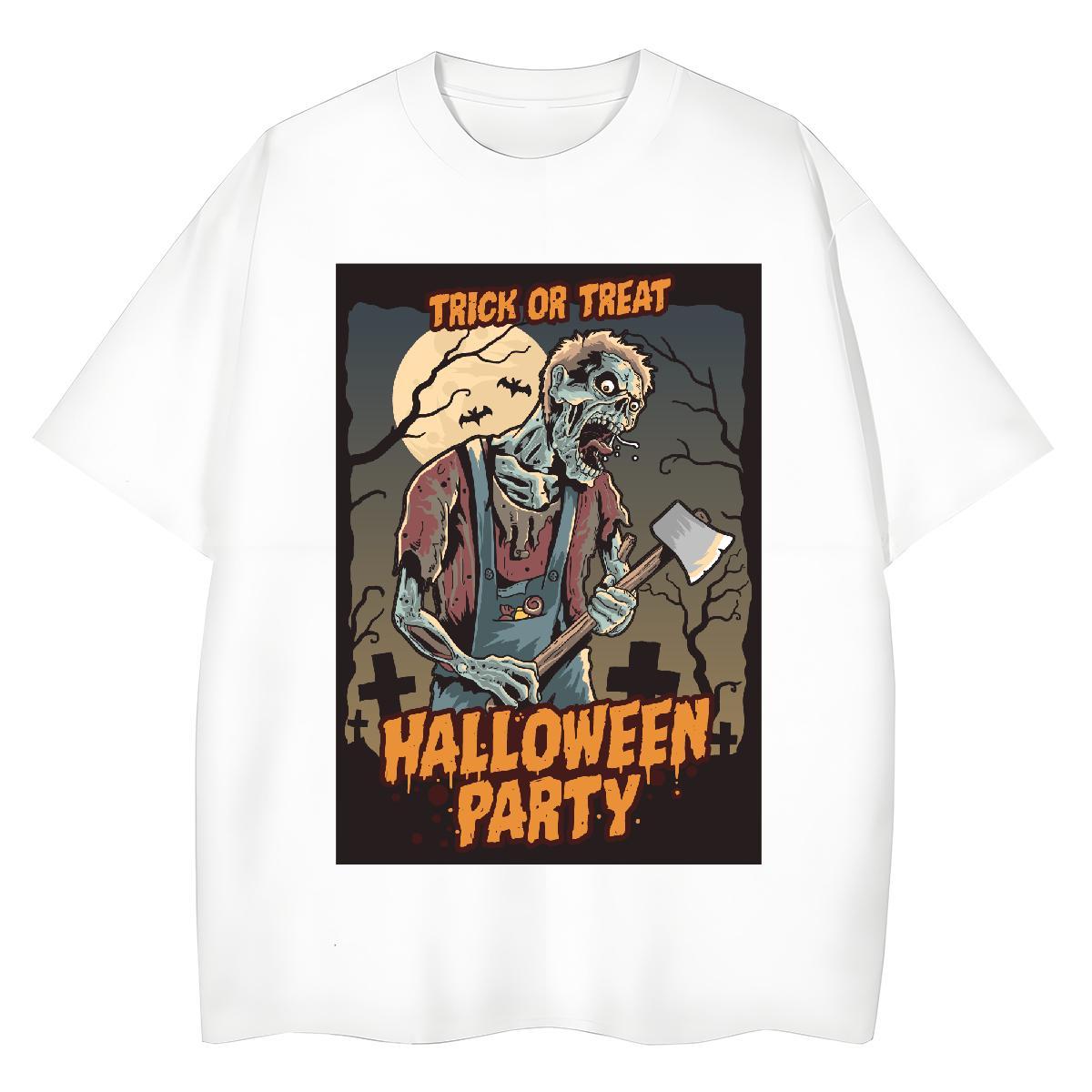 Free Shipping T Shirts Men halloween Breathable Crew Neck Street Wear Black White 230g Pure Cotton Tshirt for Man Woman 2024 Summer Tops Tees