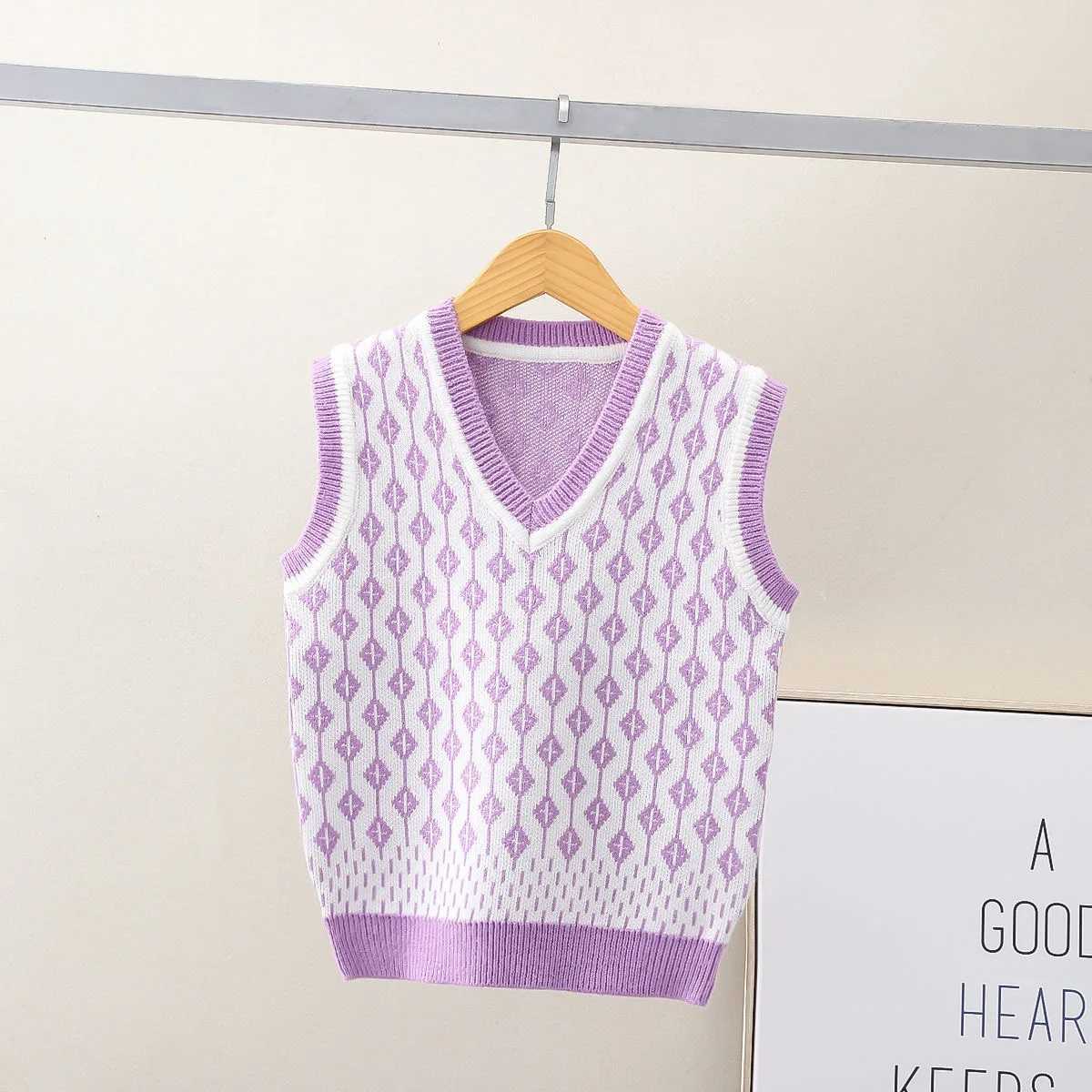 Baby Boys Wool Knit Vest Diamond pattern Kids Waistcoats Sleeveless Sweater For Girls Autumn V-neck Children KnitwearXJ240819