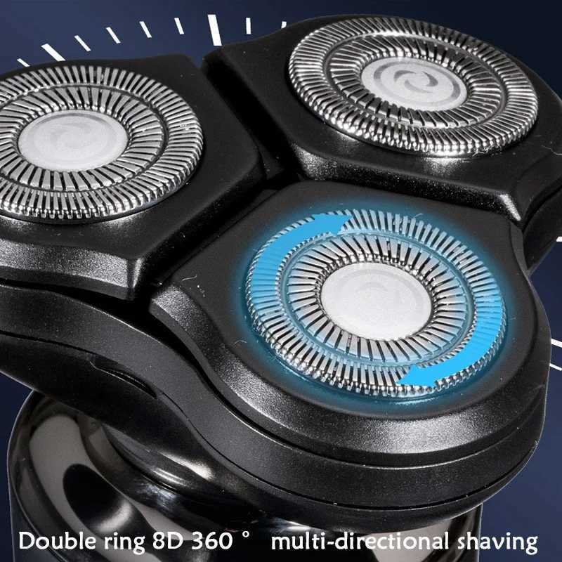 Mens electric shaver electric trimming shaver wet and dry use rechargeable battery 3D rotary shaver IXP7 waterproof W240819