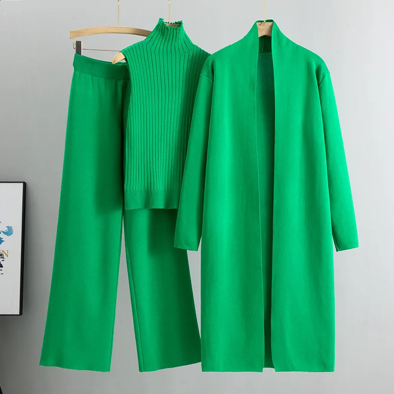 Spring Autumn 3 Piece Women Cardigan Tracksuits Fashion Knitted Pant Set Ladies Sweater Suit Vintage Fashion Ladies 3 Piece Set i240819