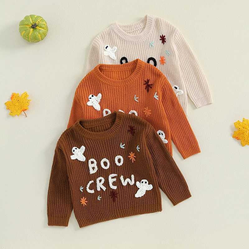 FOCUSNORM 3 Colors Autumn Baby Boys Girls Halloween Sweater 0-3Y Ghost Letter Embroidery Crew Neck Long Sleeve Pullover Knit TopXJ240819