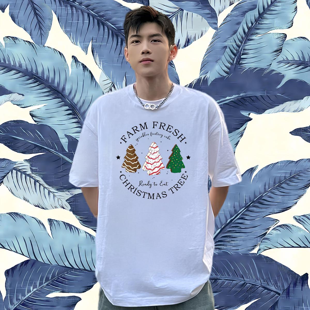 DIY Customized Couples T Shirts christmas trees Outdoor 230g Cotton Wear Round Neck Short Sleeve Designer Men T Shirts Custom Big Size