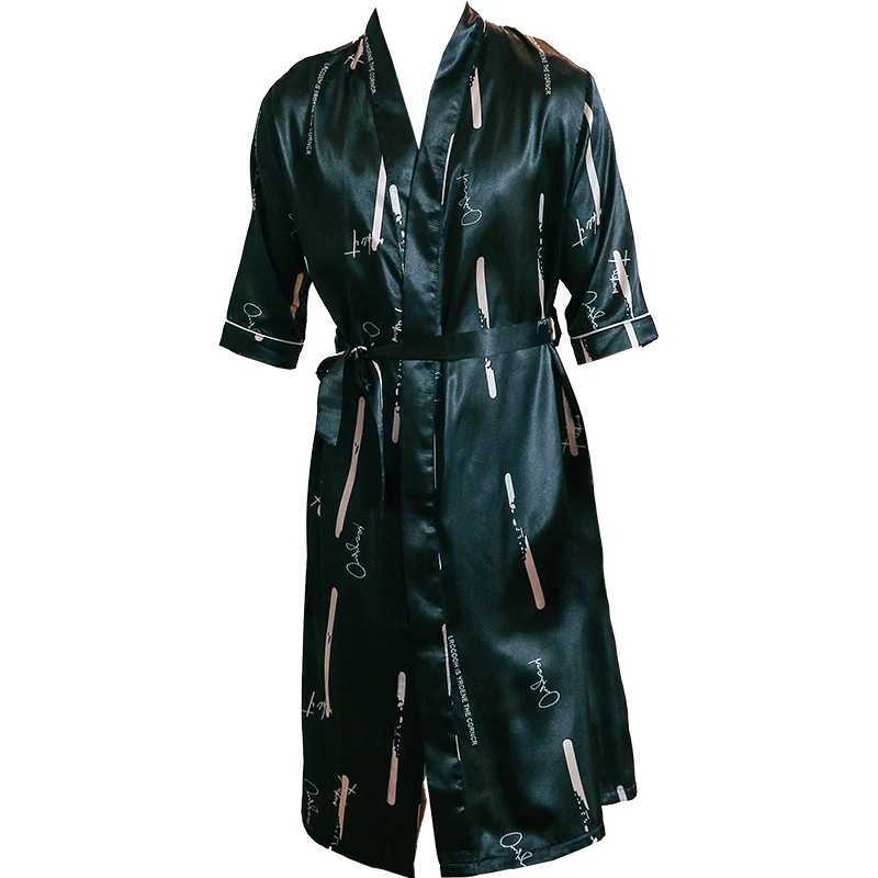 Mens ice silk satin half Sves pajamas Spwear Robe yukata night light plus size spring summer short Sves W241023
