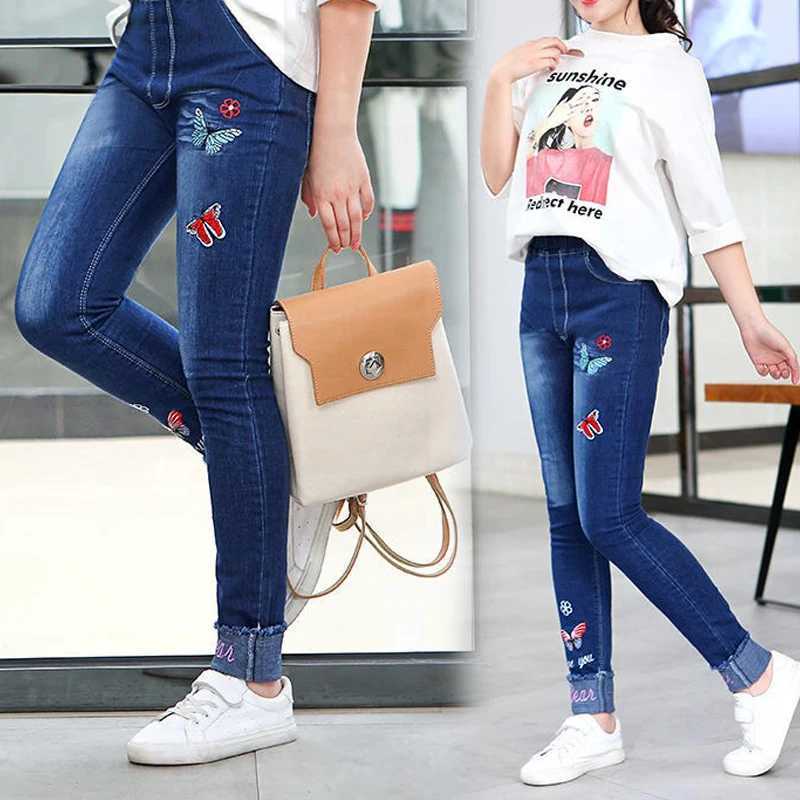 3-12 Spring and Autumn Casual Childrens Embroidery Design Childrens Jeans Girls Jeans Pants Youth ClothingW240819