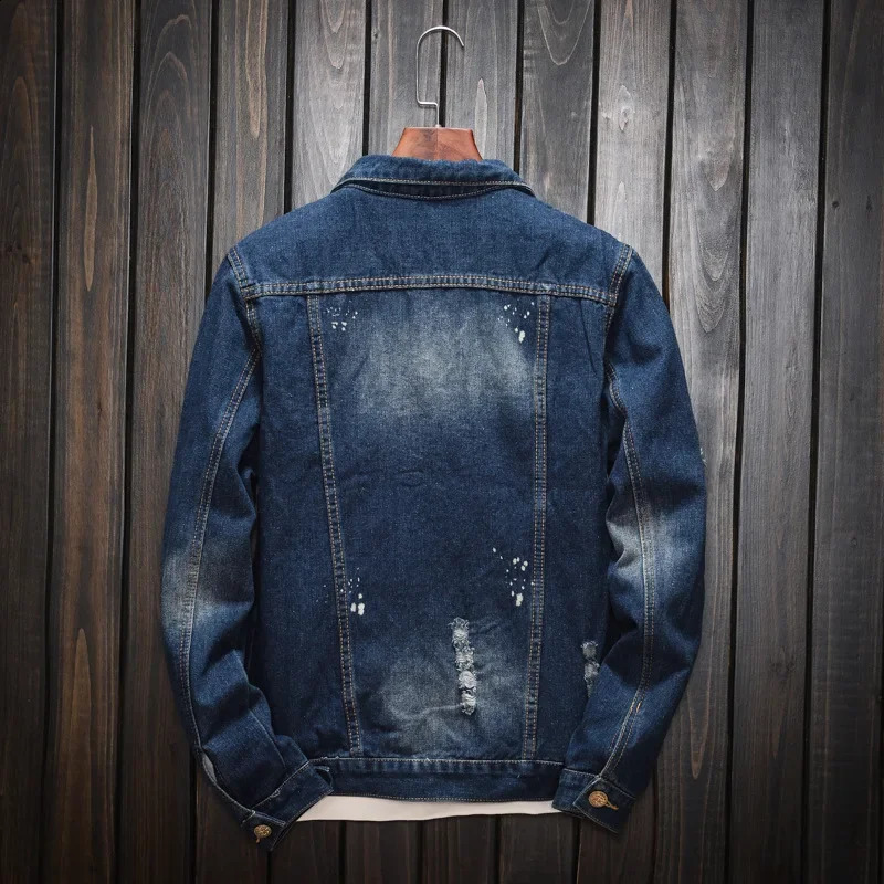 Jacket Men Blue Jeans Coat Clothing Hole Plus Size Denim Spring Autumn Young Casual Hippie Clothes Distressed Jackets 240819