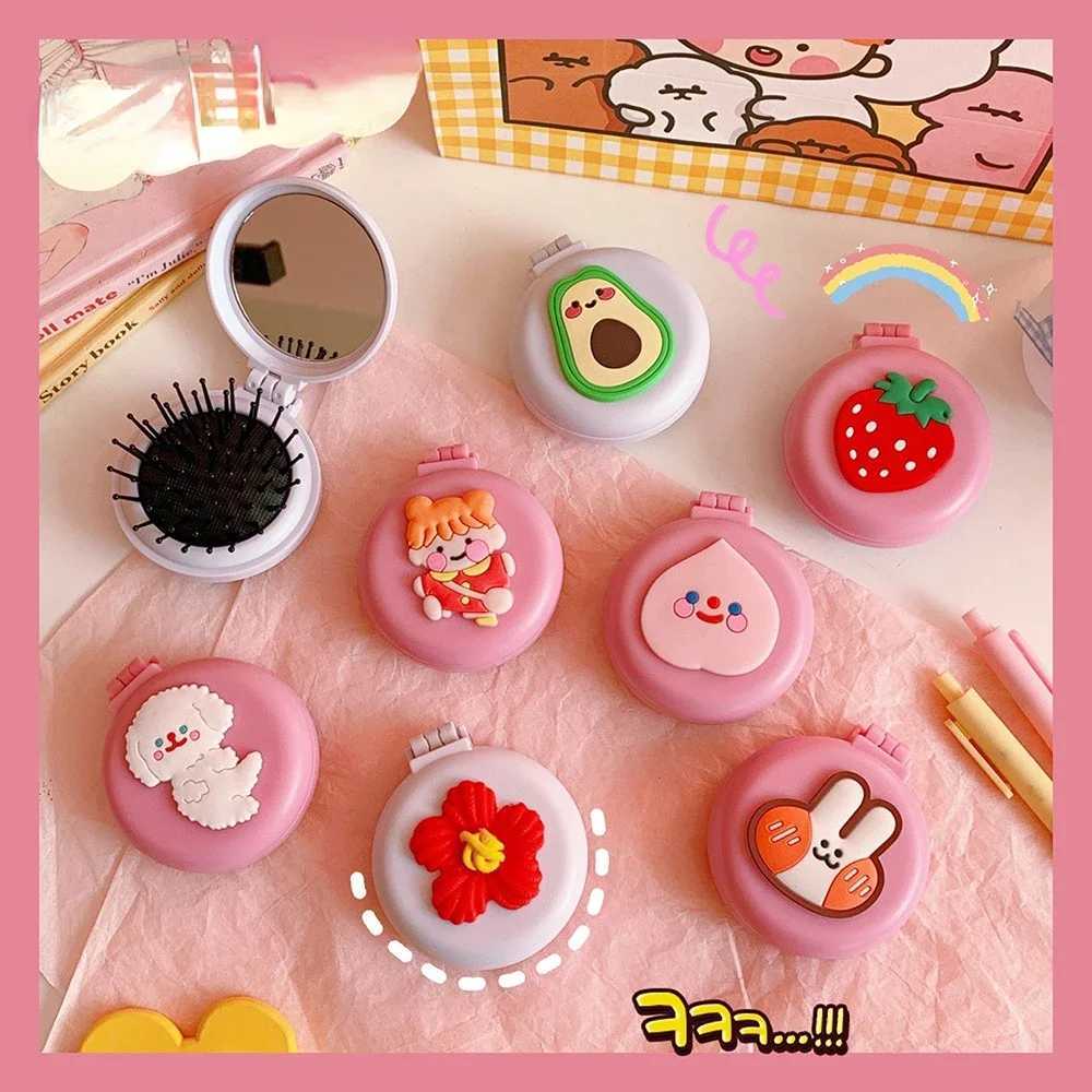 1pcs Silicone Single-Sided Portable Makeup Mirror With Girl Folding Small Round Mirror Mini Size Y240819