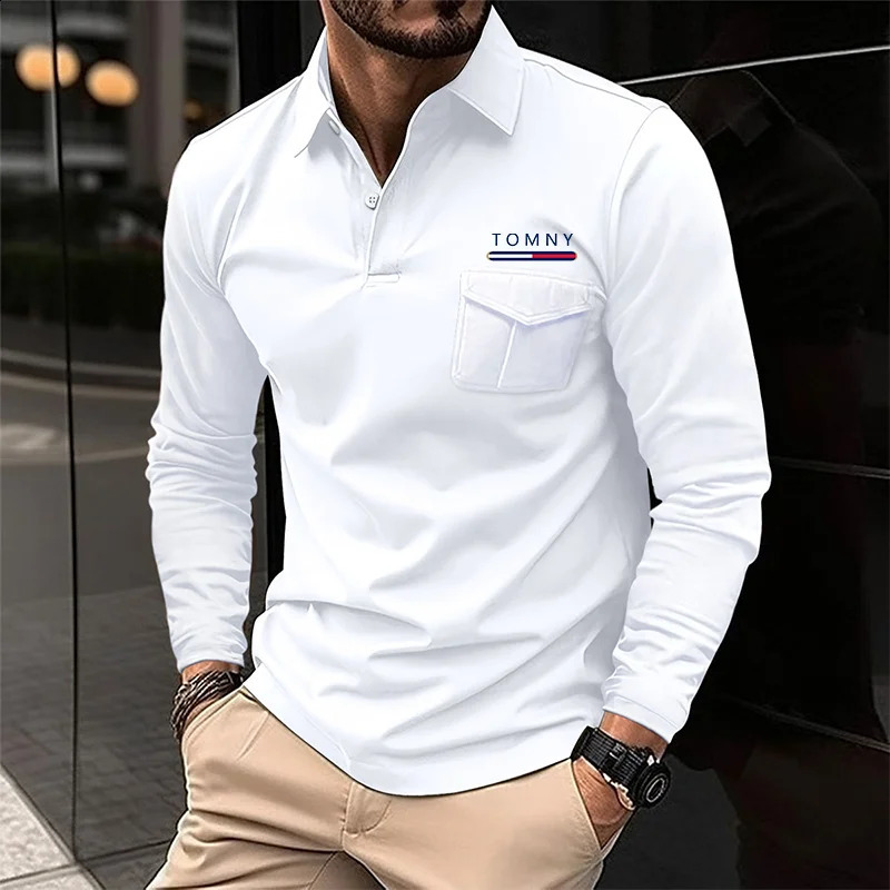 Spring and Autumn Mens Long sleeved Polo Office Business Shirt Leisure Fitness Sports T-shirt High Quality Shirt 240820