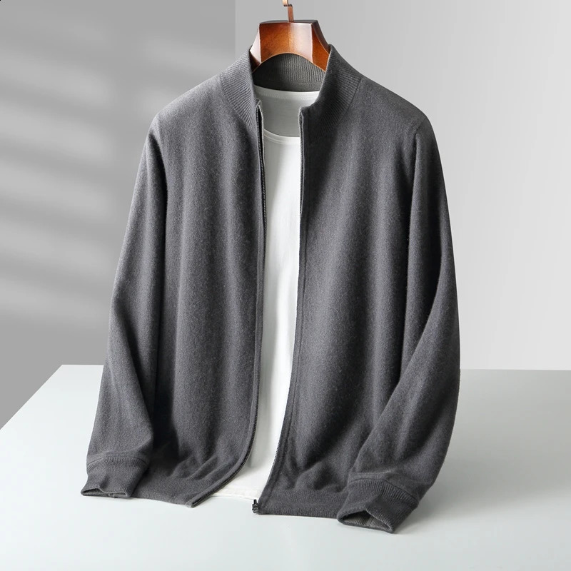 Double sided thickened 100% Merino wool sweater autumn mens knitted cardigan casual long sleeved solid color w240819