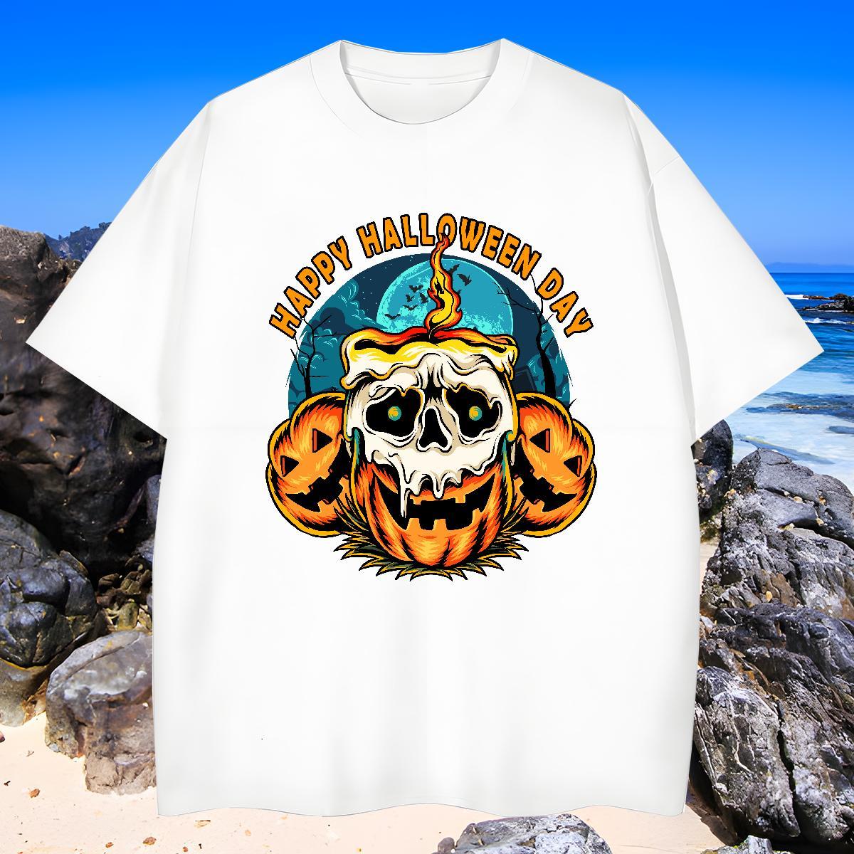 Loose Fit Mens T Shirts halloween Crew Neck Street wear Hip Hop Custom Printed 230g Pure Cotton Men Clothes T-Shirt Classic Tees