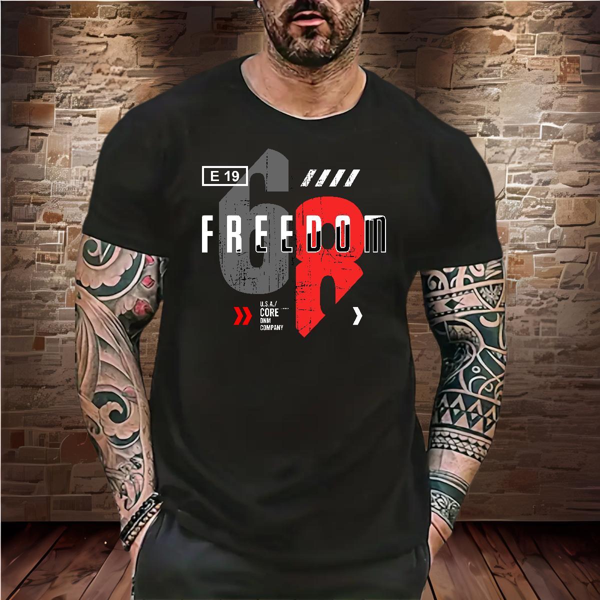 Comfortable freedom 230g 100% Cotton Men Clothes T-Shirt Street O Neck Short Sleeves T Shirt For Man Classic Anime Print Tees