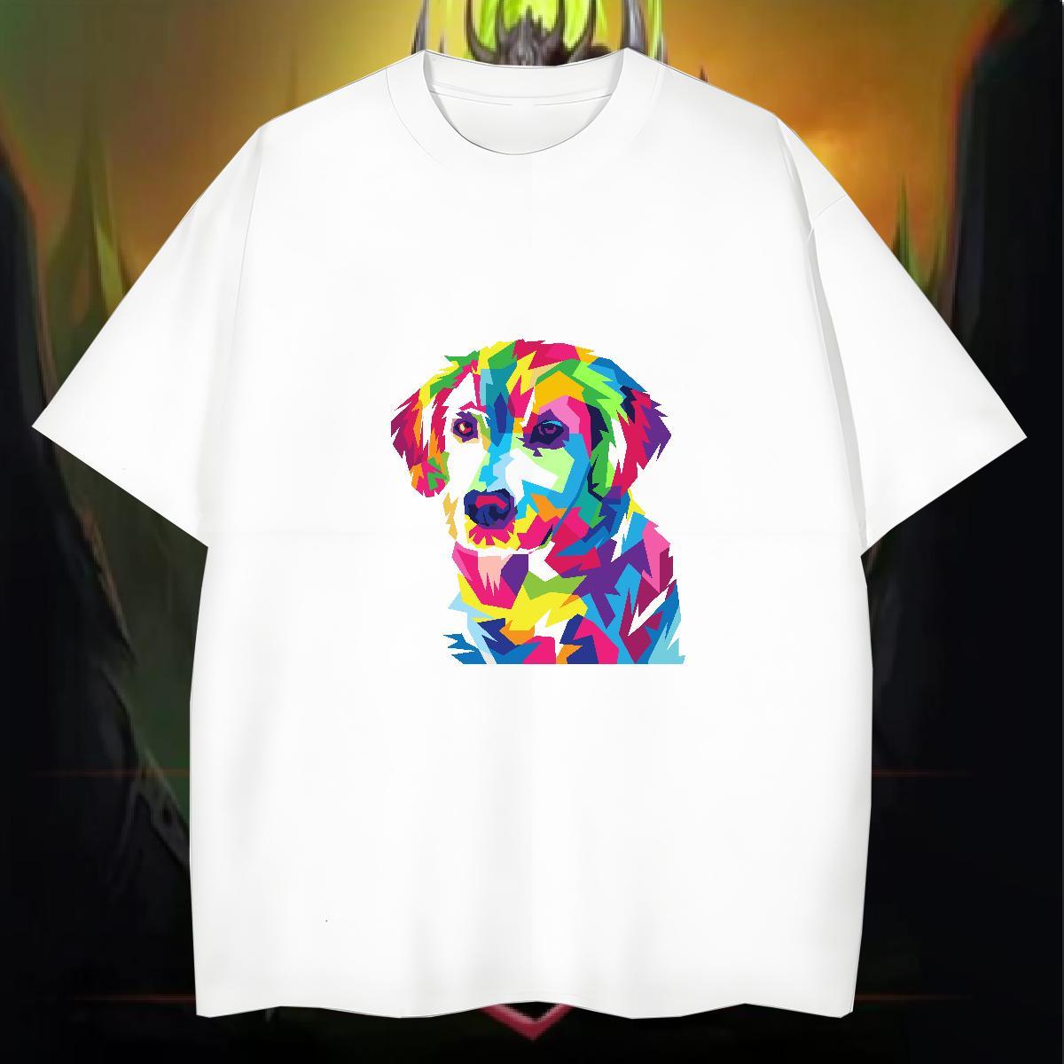 Brand Tshirts dog Hip Hop 230g 100% Cotton Top Tees Breathable Crew Neck Comfortable Men T Shirts Floral Print