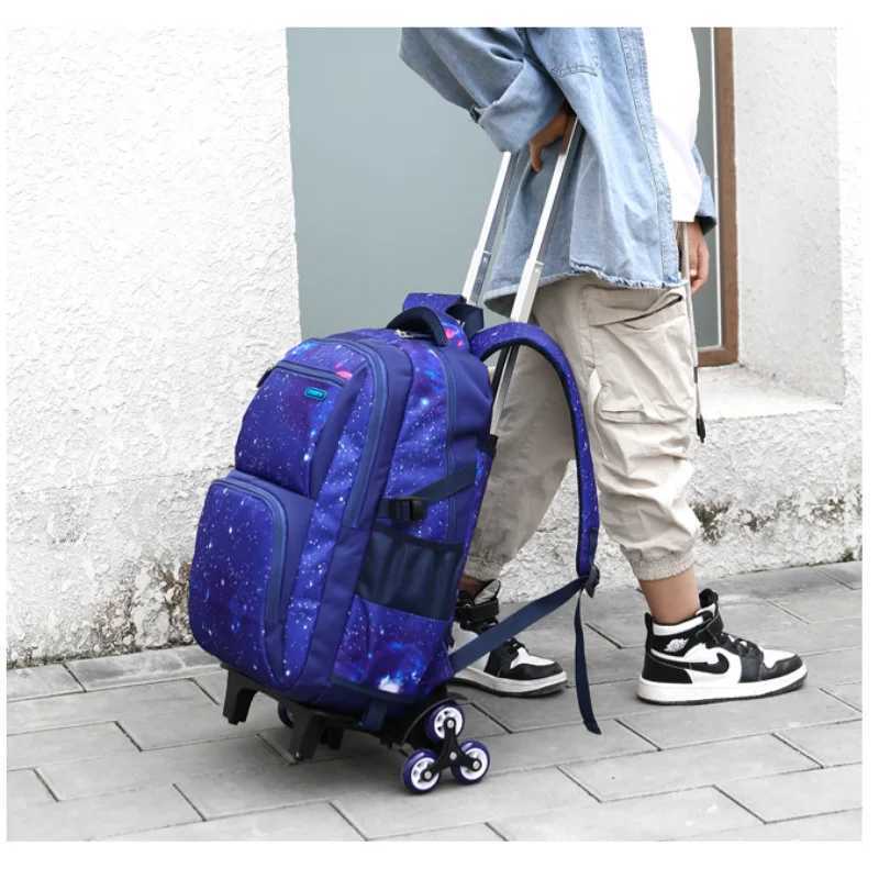 elementary school bag with trolley stair climbing cart rolling school backpack with wheels boys book bag student stationery bag Y240820