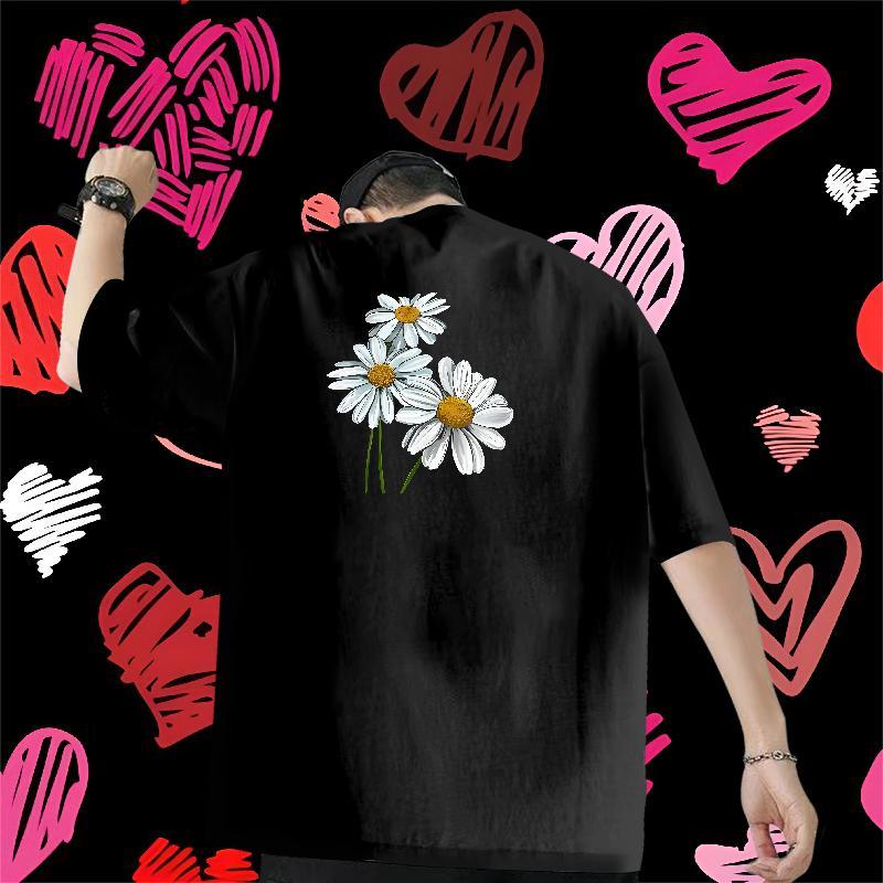 Factory Direct Men Tshirts flower Hip Hop Street 100% Cotton 230g Polos Crew Neck Soft Mens T Shirts Custom Anime