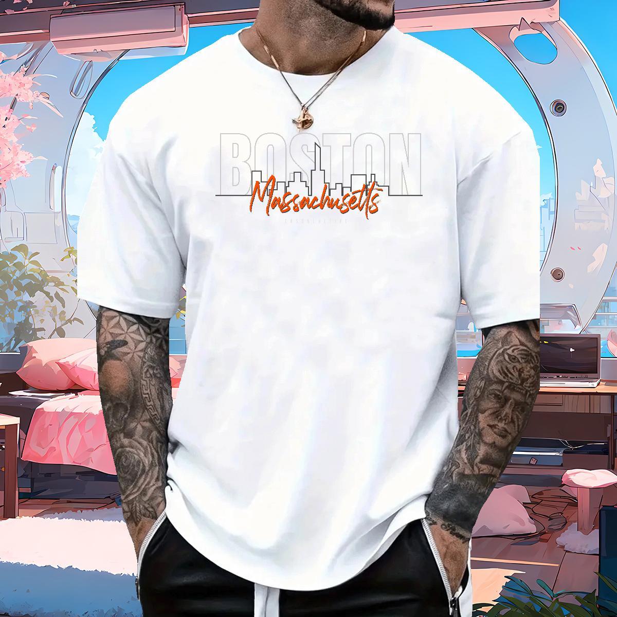Wholesale letter 230g Pure Cotton Mens Tshirts Street Breathable Crew Neck T Shirts Men Casual New Customized Tops Shirt