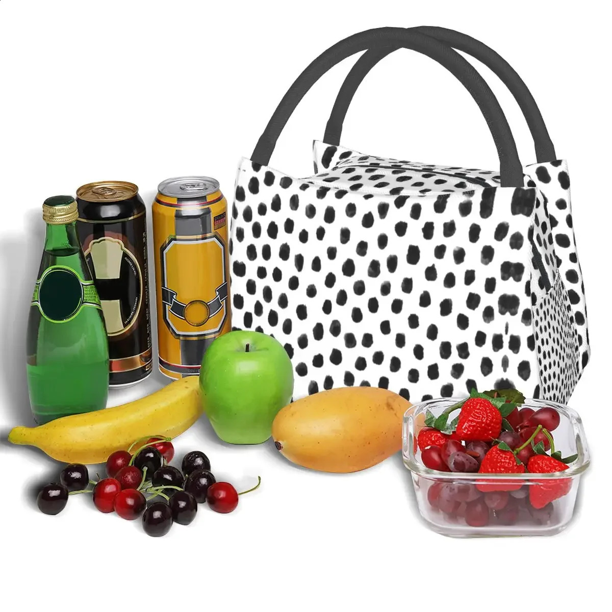 Bohemian Print Lunch Bag Black Dot Portable Lunch Box School Cooler Bag Casual Oxford Thermal Lunch Bags 240819