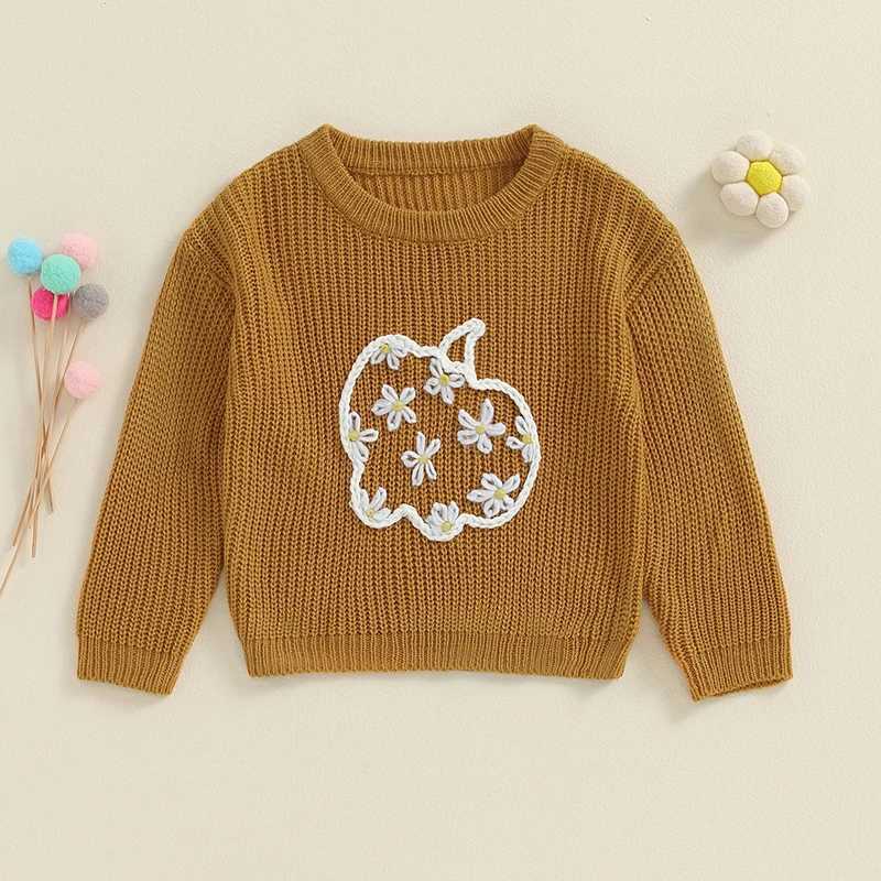 FOCUSNORM 0-3Y Halloween Girl Boy Cute Knitted Sweater Flower Pumpkin Embroidery Staff Neck Long Sleeve Pullup Top W240820