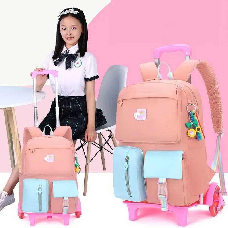 Ziranyu School Trolley Bags Rolling Backpack for Girls School Wheeled Bags Wheels Rolling Luggage Backpack bag Waterproof Girls Y240820