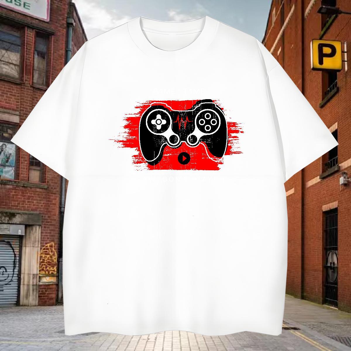 T Shirts Men 230g Pure Cotton game Hip Hop Crew Neck Breathable Cartoon Printing L-4XL Couples T Shirts Fashion New Loose Fit Polos