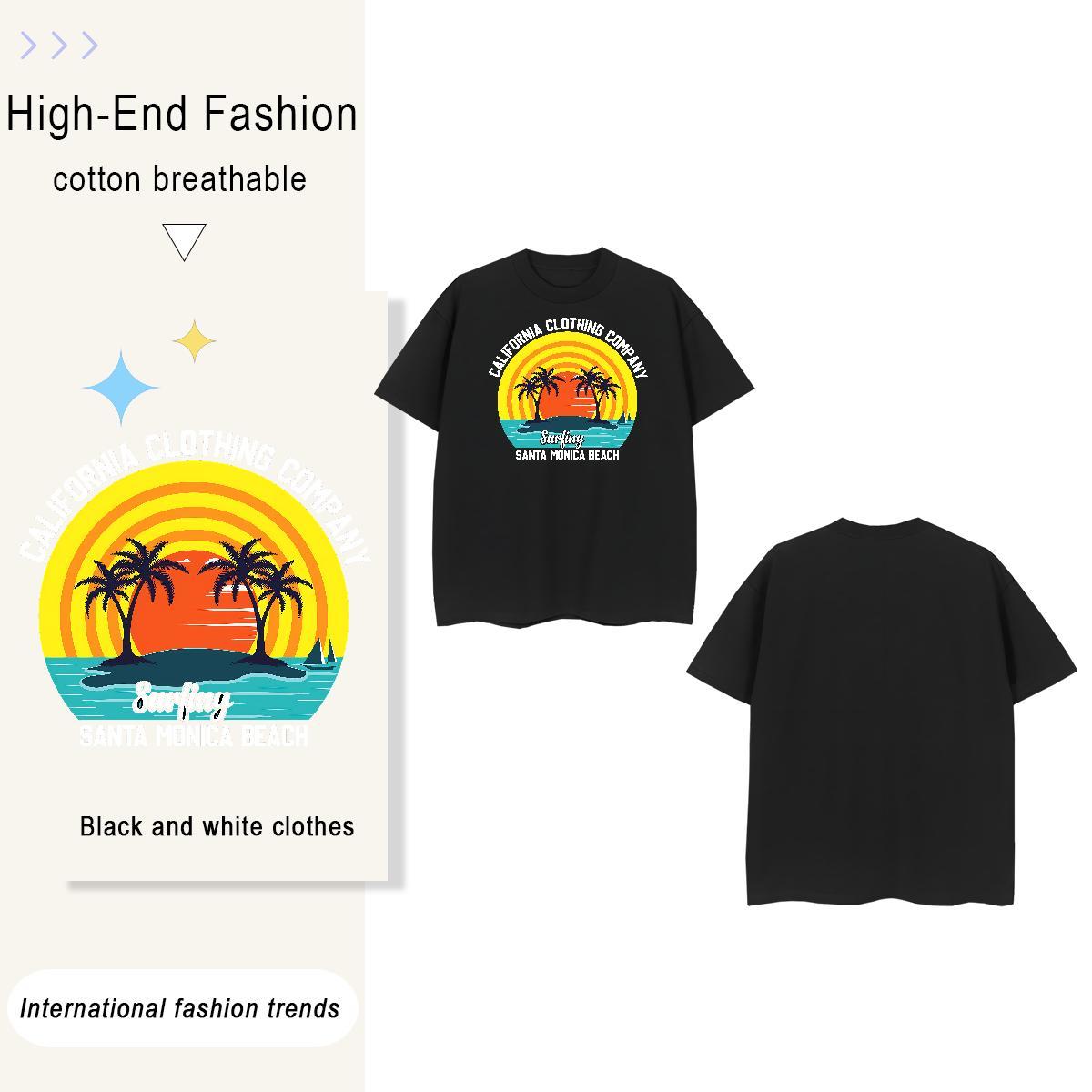 Popular sea 230g Pure Cotton Couples T Shirts Street Casual Breathable Crew Neck Mens T Shirts Free Shipping Custom Printed Clothes