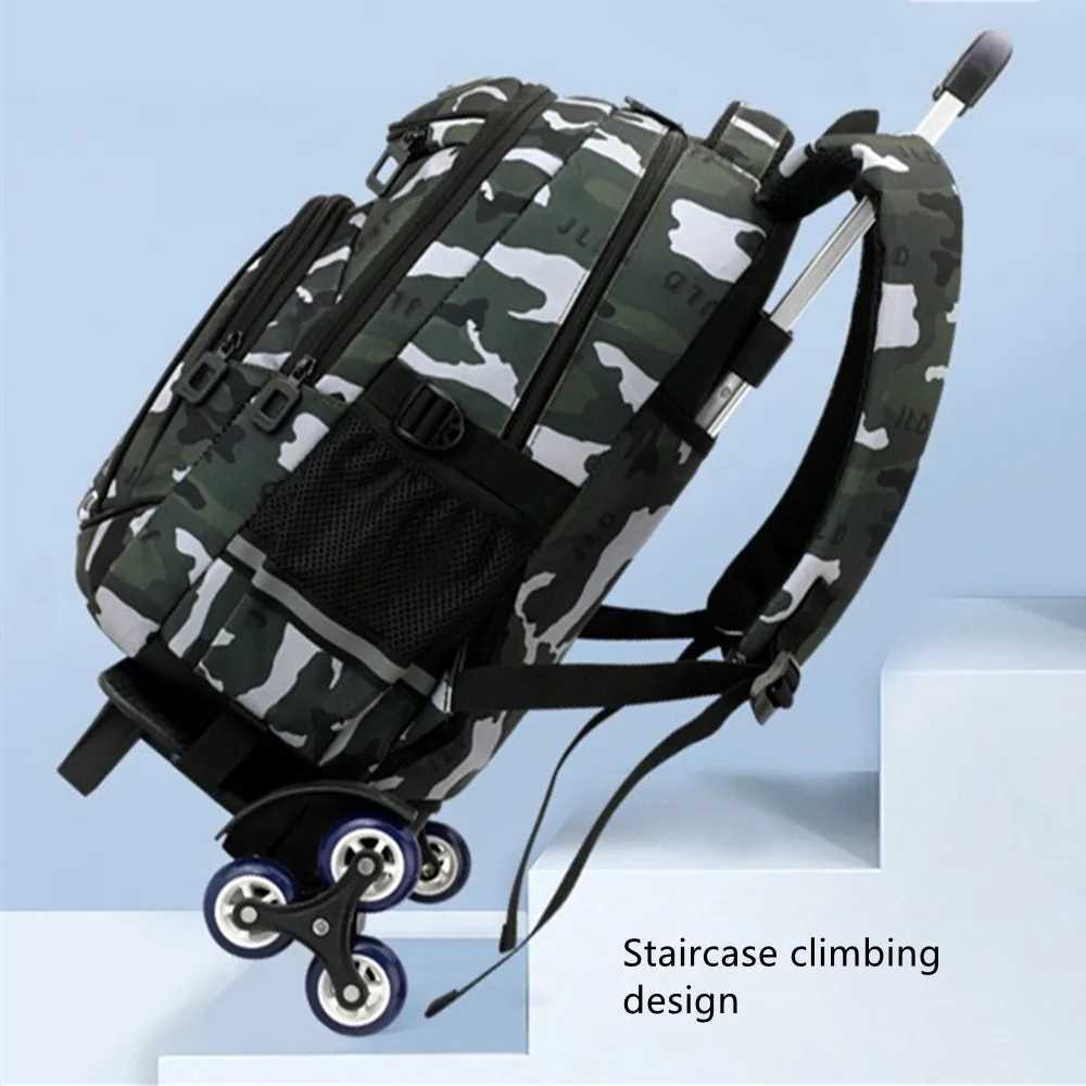 Camouflage 2 Wheels Chidren Backpack Fashion Waterproof Travel School Bags Trolley Case Thick Mesh Shoulder Strap Kids Handbag Y240820